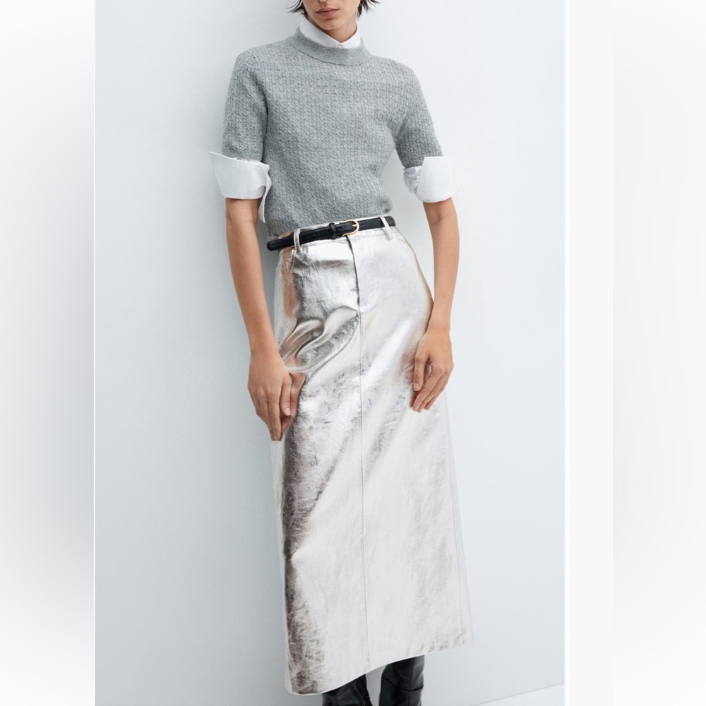Mango Metallic Faux Leather Midi Skirt